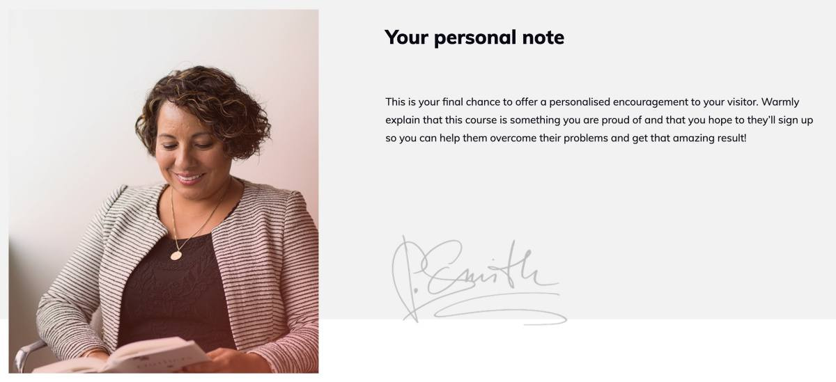 How to create a personal note section for your online course sales page