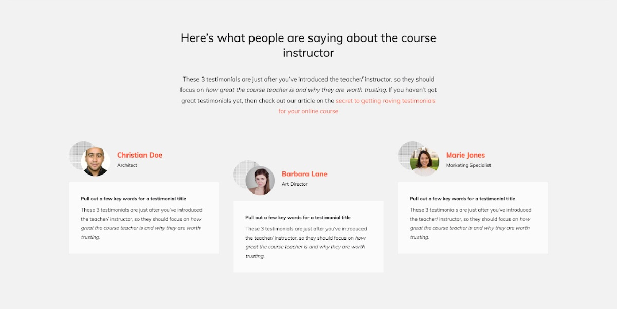 How to create a testimonials about the teacher section for your online course sales page