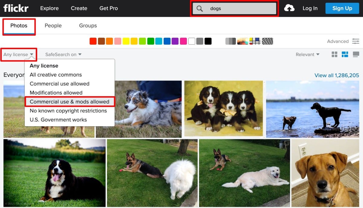 Flickr commercial use creative commons search filter