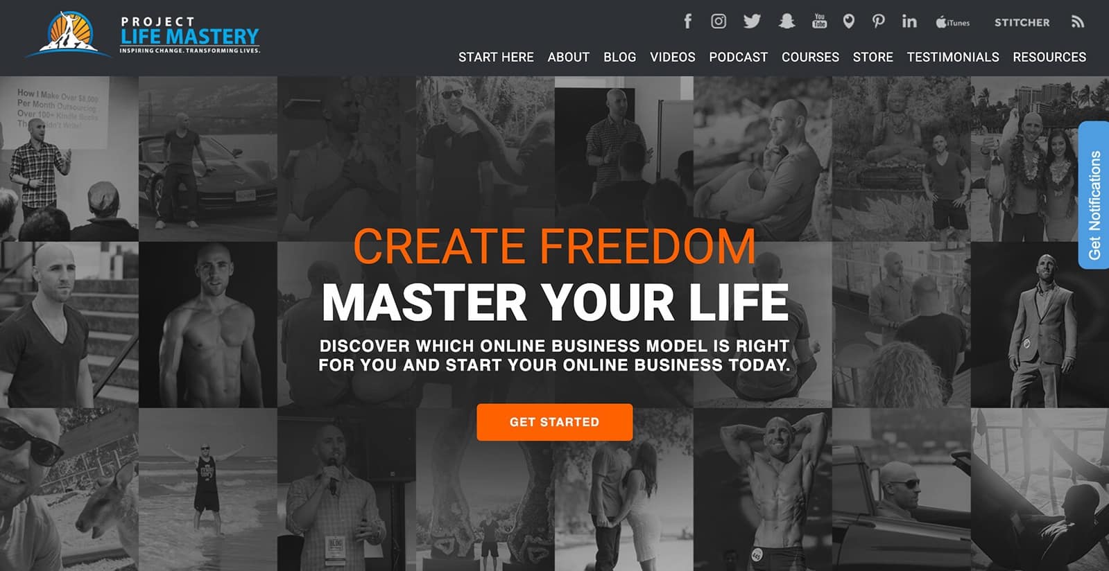 Stefan James's "Project Life Mastery" homepage quiz