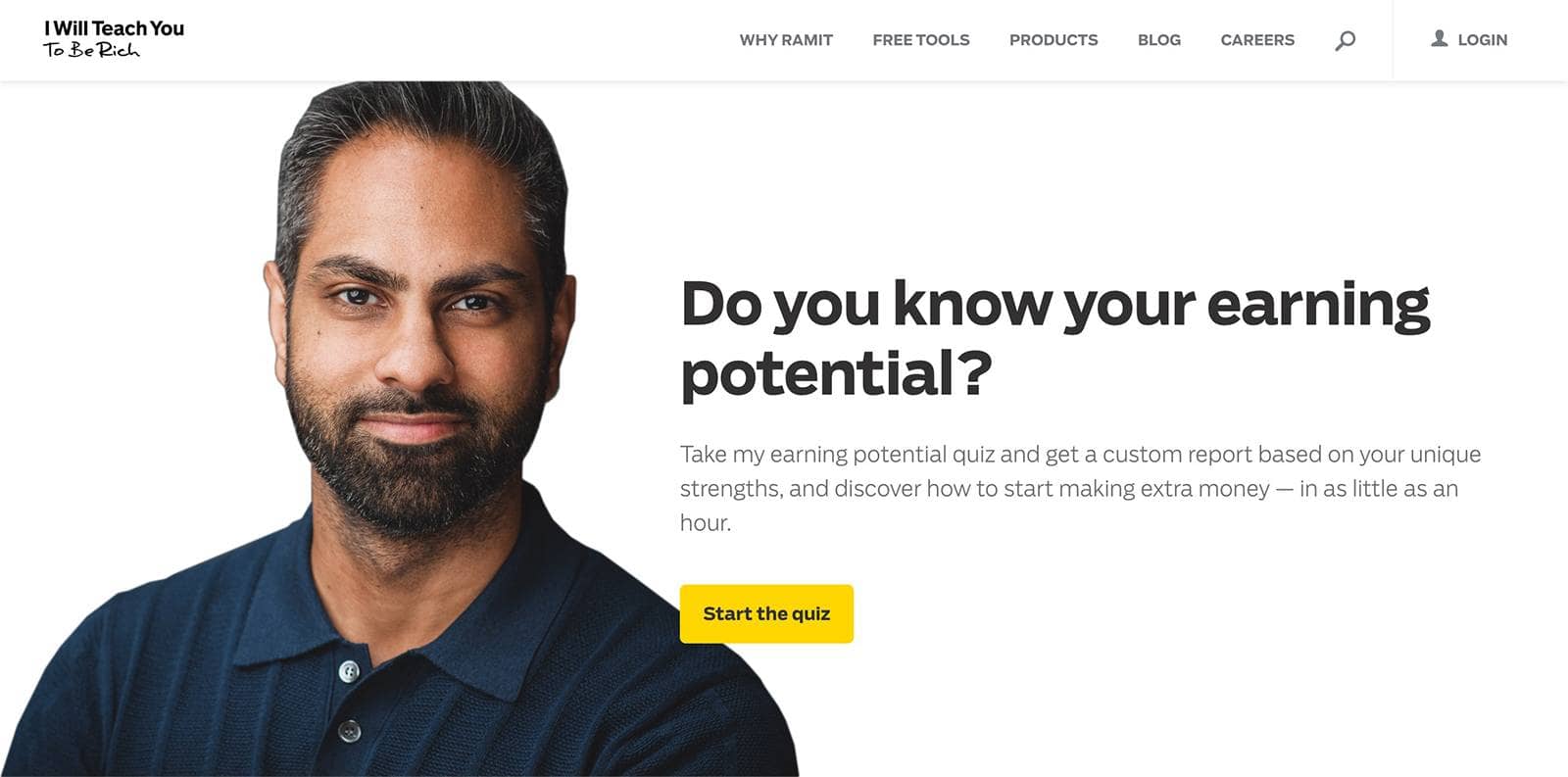 Ramit Sethi's "I Will Teach You To Be Rich" homepage quiz