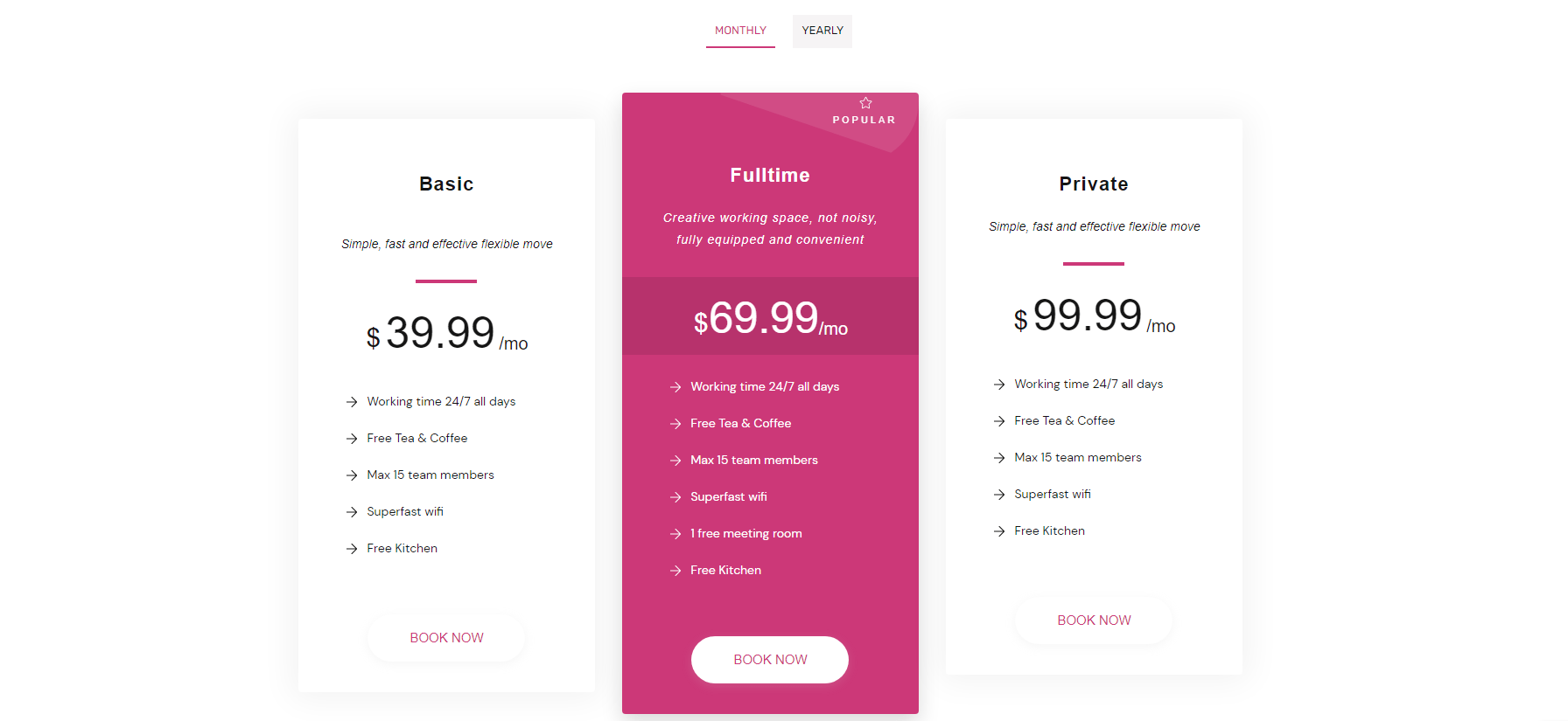 An example of a tiered pricing table in Thrive Architect
