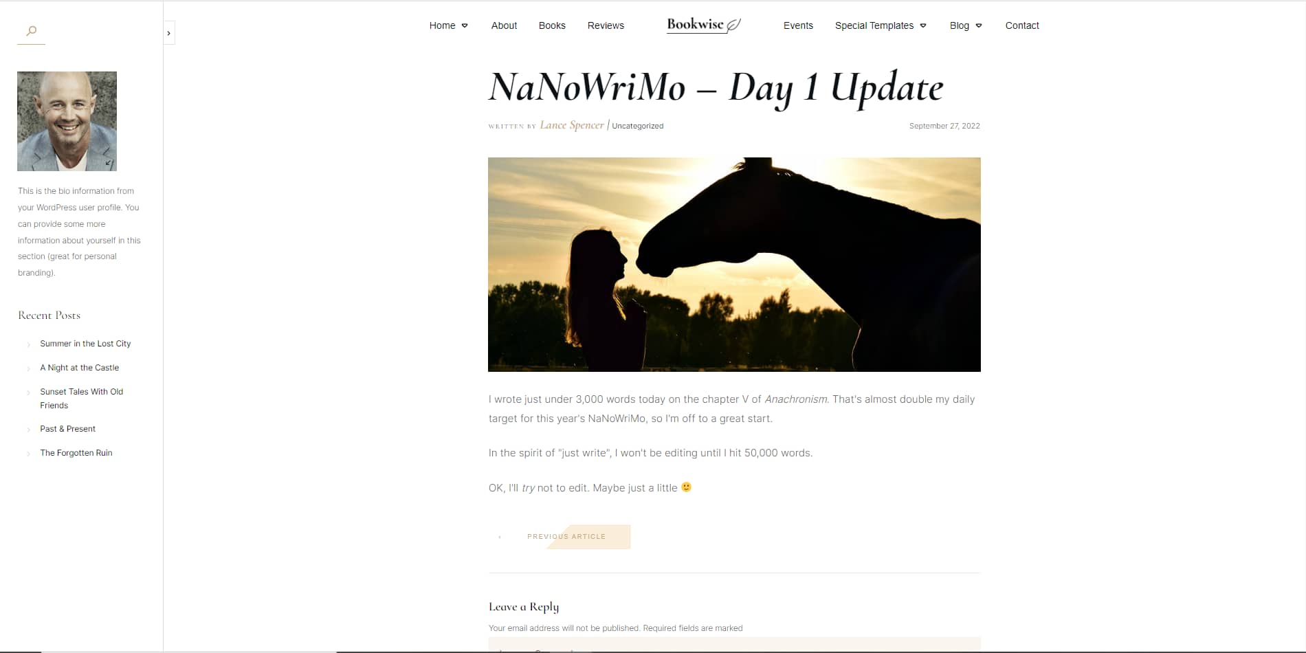Snapshot of Micro Blog post template in Bookwise theme