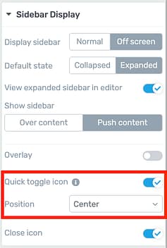 Quick toggle icon feature display options