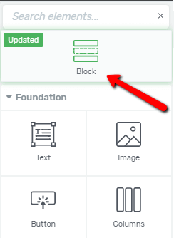 The Block element in the "Add Element" right sidebar
