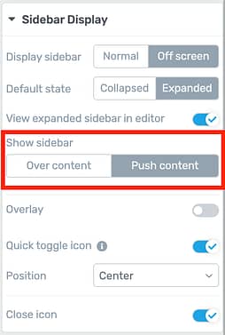 'Over content' vs 'Push content' off screen sidebar display toggle