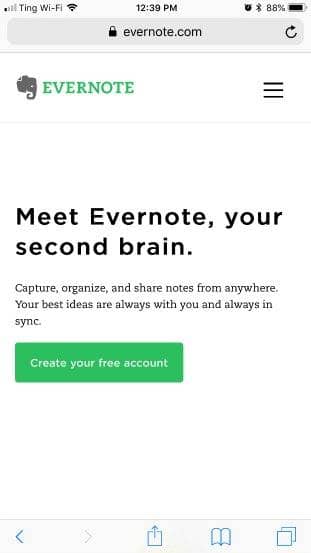 Evernote mobile landing page good example