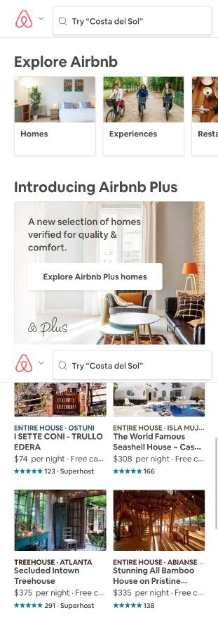 AirBnB mobile landing page bad example