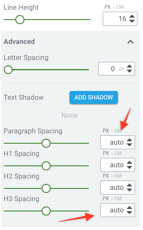 Advanced typography settings in a container