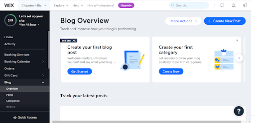 Blog overview section in Wix