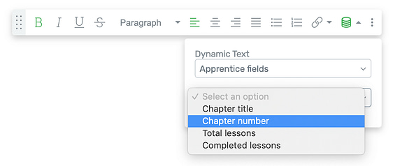 Dynamically populate Thrive Apprentice Chapter Numbers and Number of Lessons in the Apprentice Lesson List element using the Dynamic Text feature