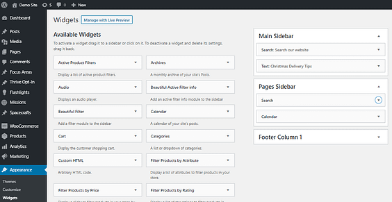 The default WordPress sidebar management area is abstract and hard to manage