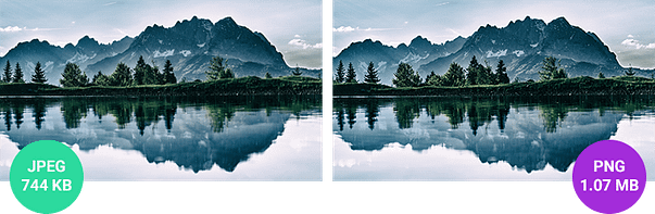 JPEG and PNG landscape examples after compression