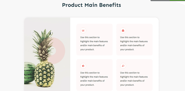 Benefits section from an Ommi landing page template