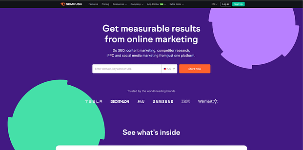 Homepage of Semrush, a top SEO tool