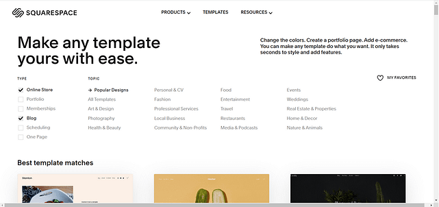 Snapshot of a step in the Squarespace setup wizard