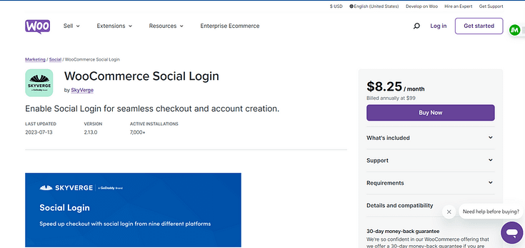 Screenshot of WooCommerce Social Login page