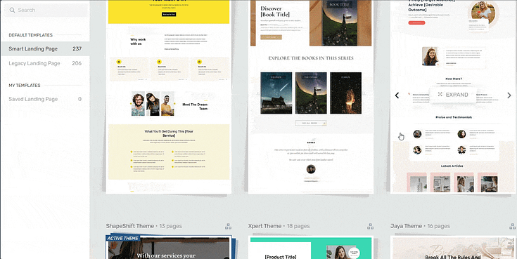 Landing page templates in Thrive Architect