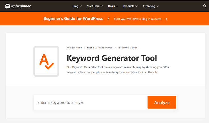 Screenshot of WPBeginner's Keyword Generator Tool