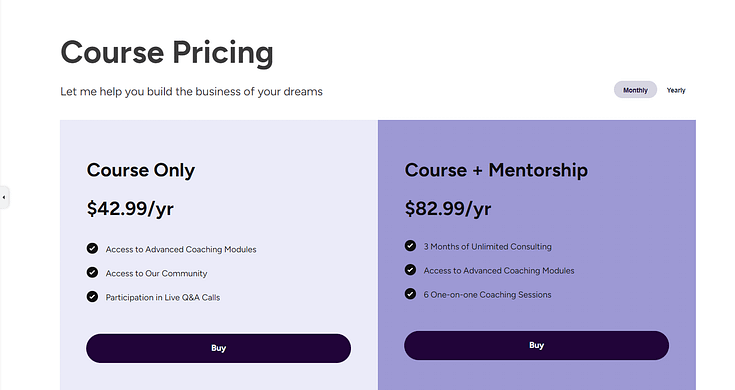Course pricing block template