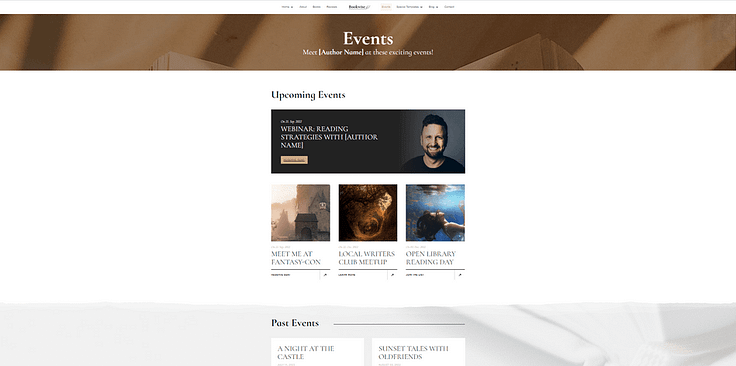 Snapshot of Events page template in Bookwise