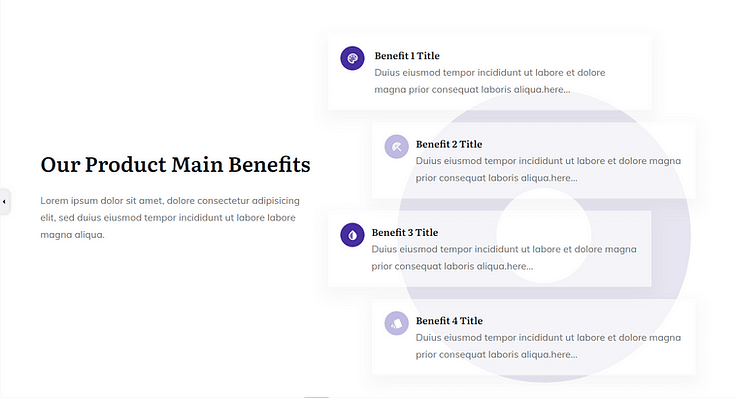 Screenshot of a "Benefits" section in a Landing Page Template