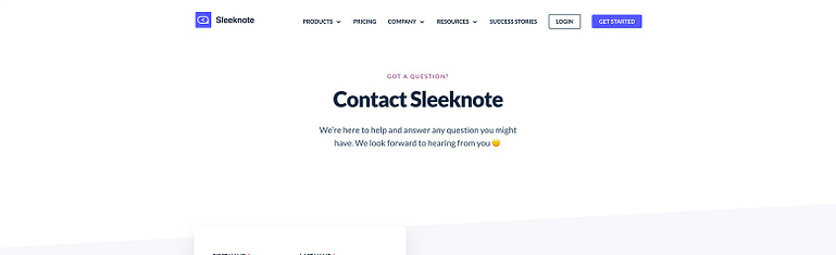 Sleeknote Contact Page Hero Area