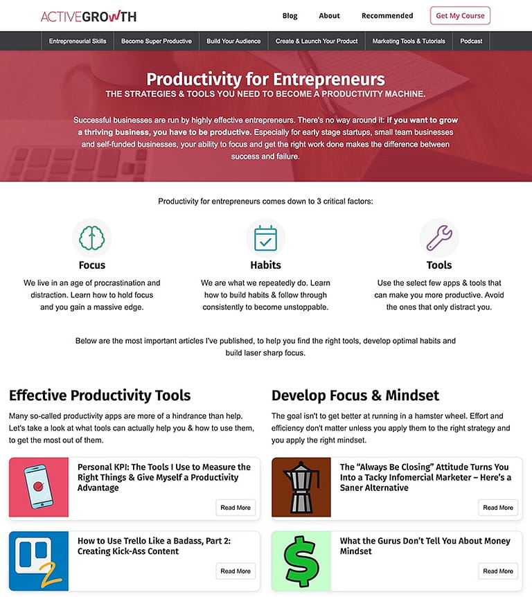 ActiveGrowth productivity topic silo page