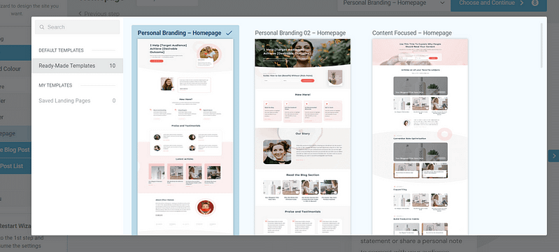 Homepage templates in TTB
