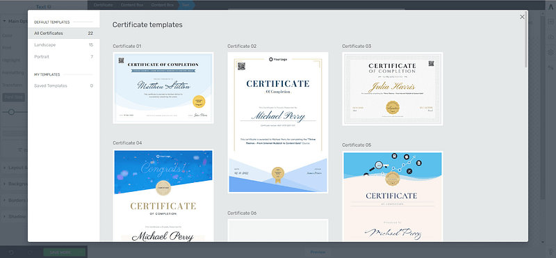 Course certificate examples