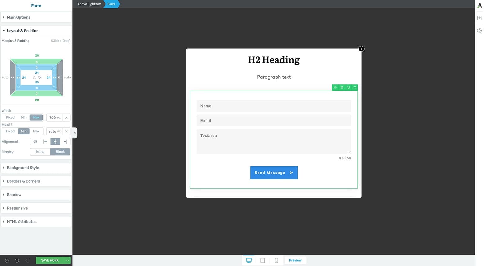 Basic-Contact-Thrive-Lightbox-pre-Customization Add H2 and Paragraph text as well as a Contact Form element to your Thrive Lightbox