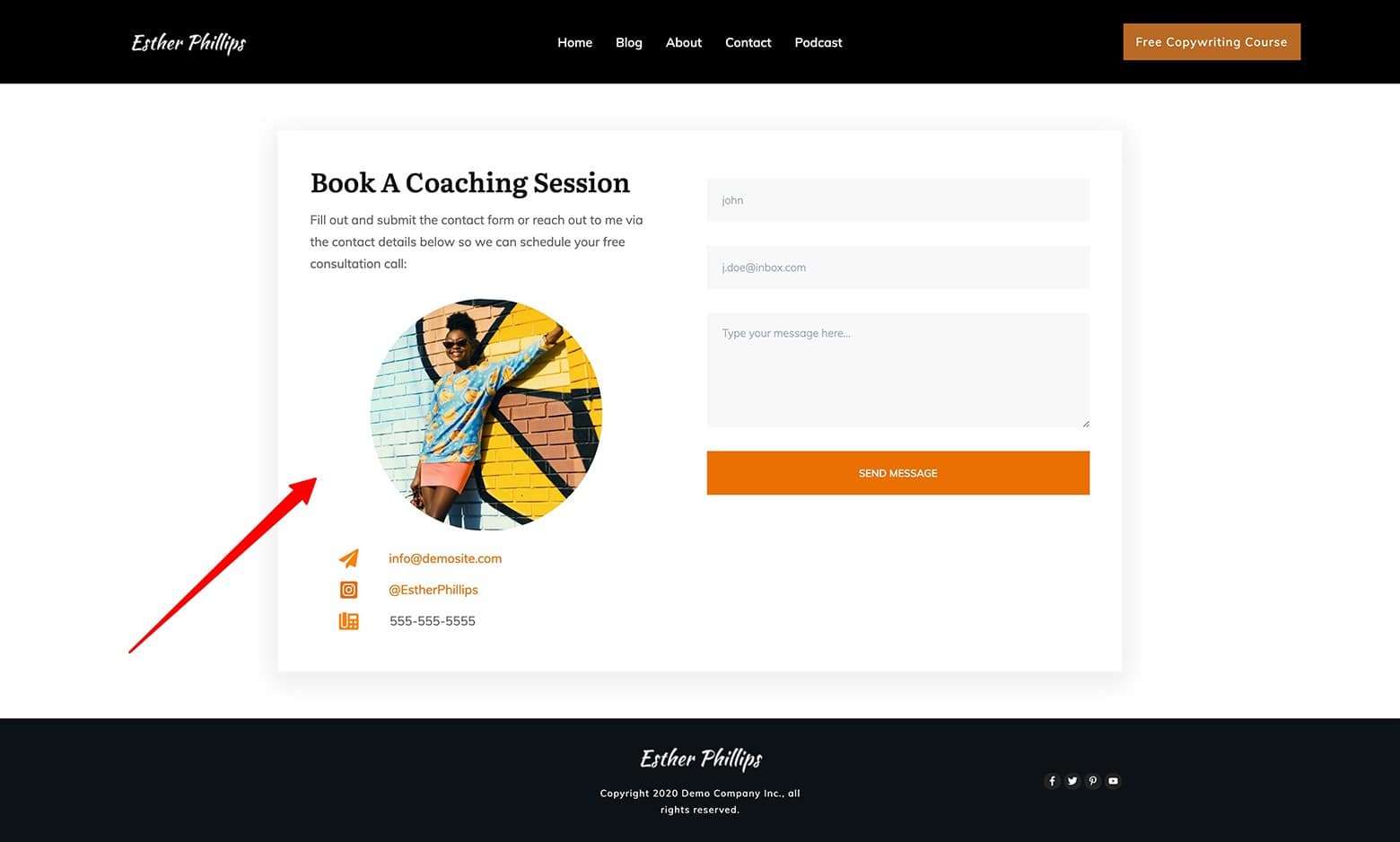 Coaching-Contact-Page-Left-Column-Styling Customize the left Column element of the "Contact" category Block template
