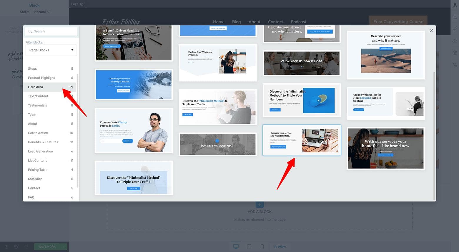 High-Tech-Hero-Area-Block-Template-Example Select a "Hero Area" category Block template