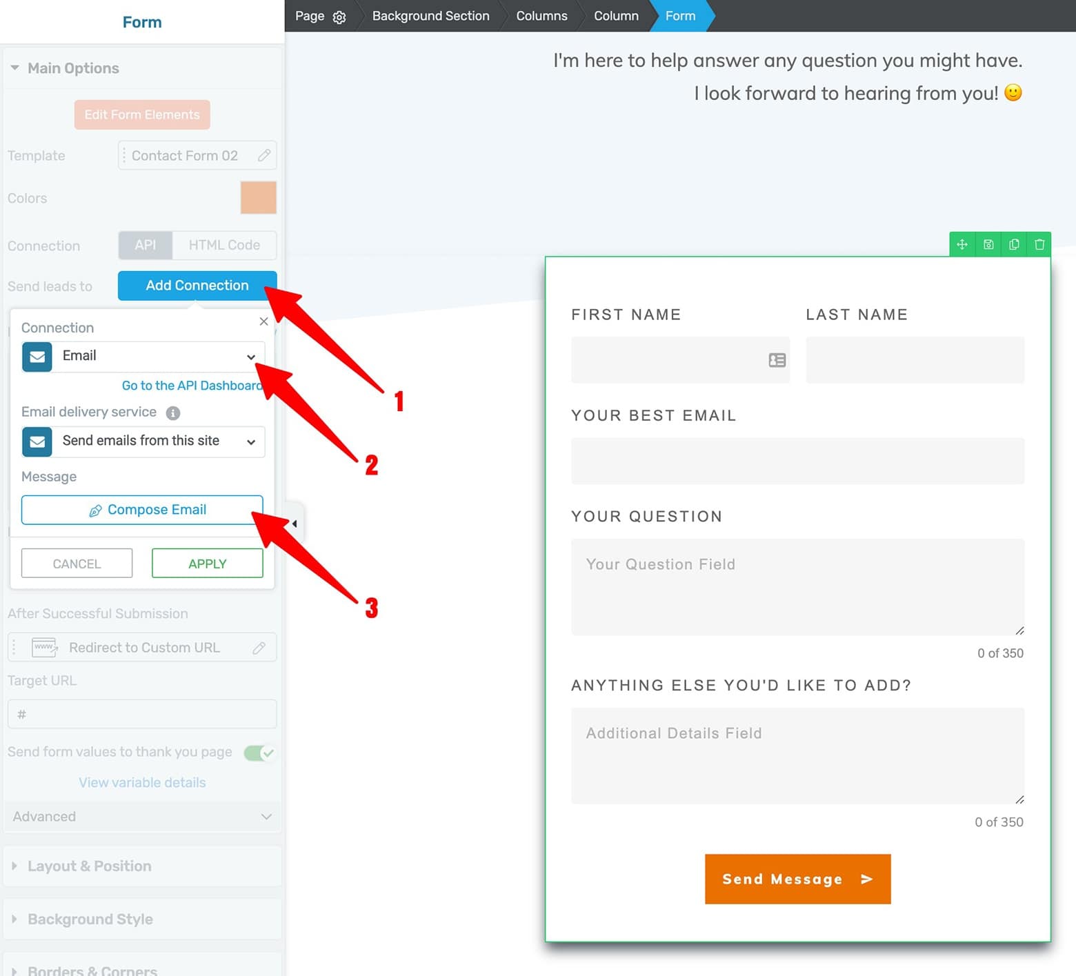 Make-Your-Contact-Form-Functional Set up an email connection for your Contact Form element