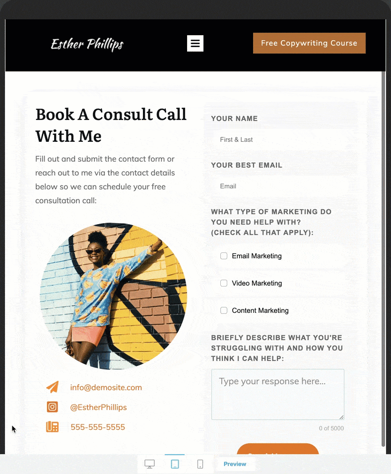 Mobile-Optimized-Coaching-Contact-Page-Example Mobile and Tablet optimized Coaching Contact Page example