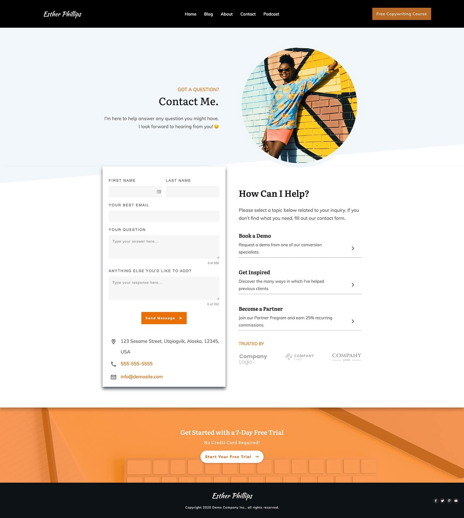 Service-and-Software-Business-Contact-Form-Example The final desktop version of a Contact page modeled after Sleeknote's design