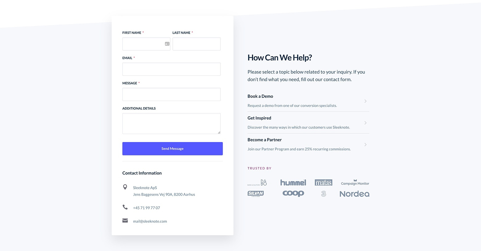 Sleeknote-contact-page-Contact-Form Sleeknote's Contact Form and Useful Links section