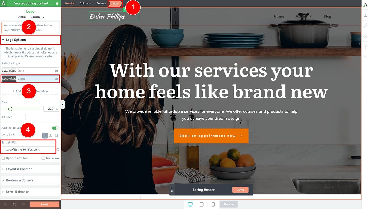 Customize-Your-Header-Logo Change your logo setting from "Dark" to "Light"
