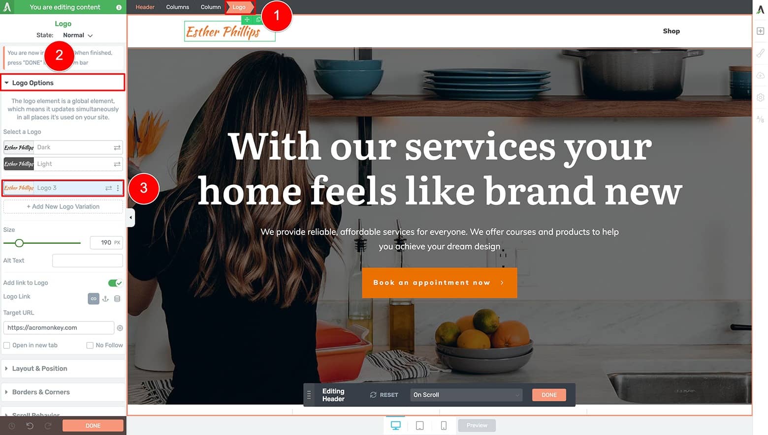 How-To-Use-a-Logo-Variation Use an alternate logo design in the "On Scroll" header state