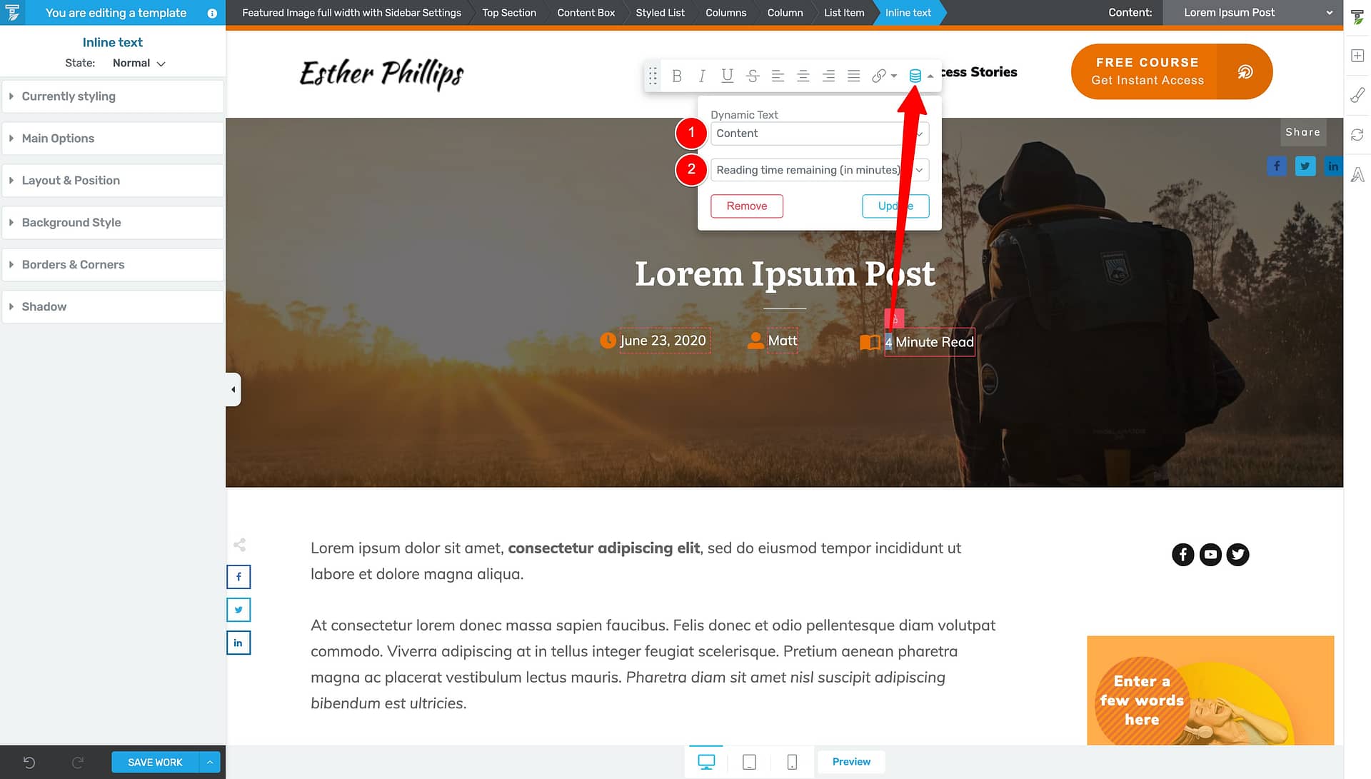 11. Add-Estimated-Reading-Time-to-Post-Template Add "Reading time remaining (in minutes)" dynamic text