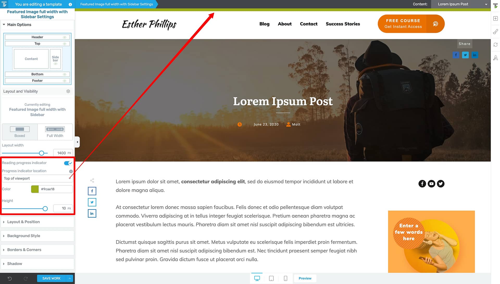 7. Top-of-viewport-progress-bar "Top of viewport" horizontal progress bar option