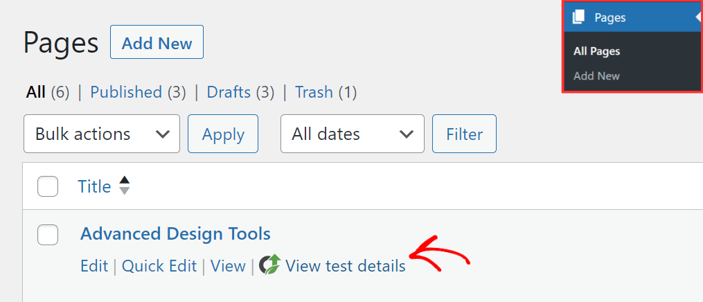 View Test Details link