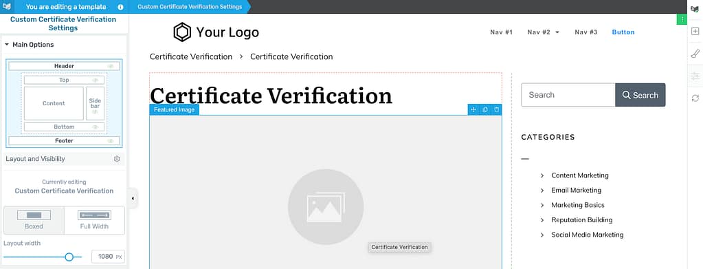 New Certificate Verification template in editor