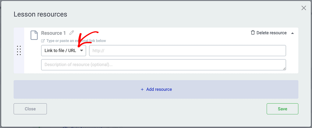 Select the resource type in Thrive Apprentice