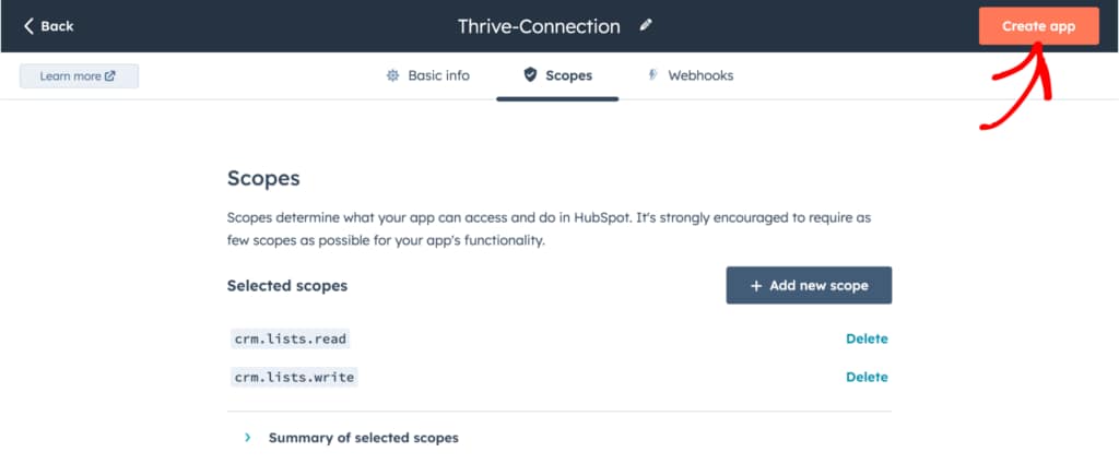 Finally create app with all the basic info and scopes