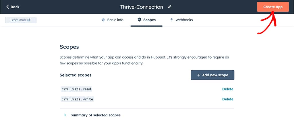 Finally create app with all the basic info and scopes