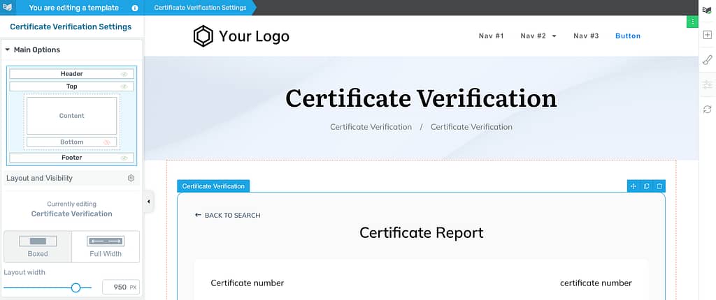 Default Certificate Verification template in the editor.