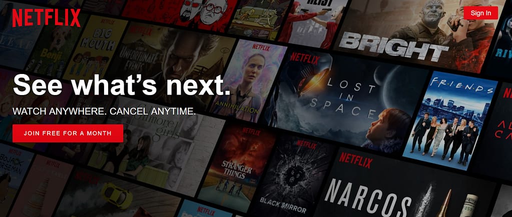Call-to-action on Netflix homepage: Join free for a month Call-to-action examples Netflix