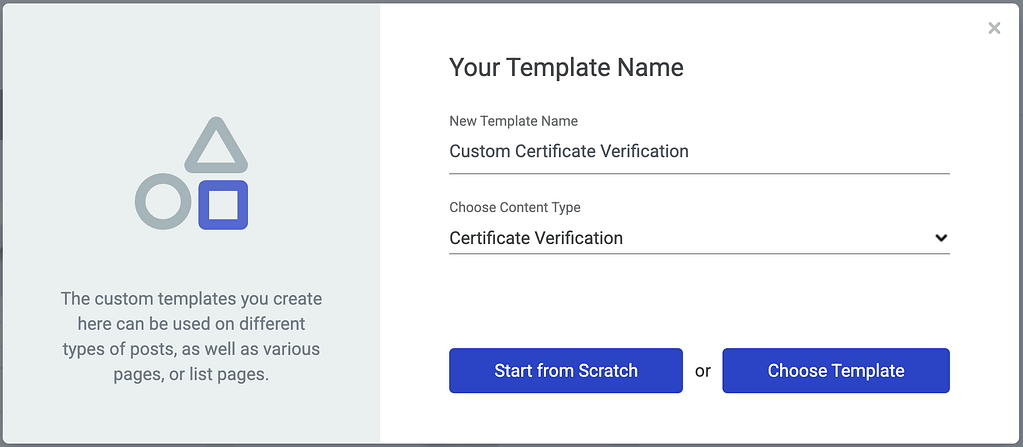 Select content type as Certificate verification while creating new template
