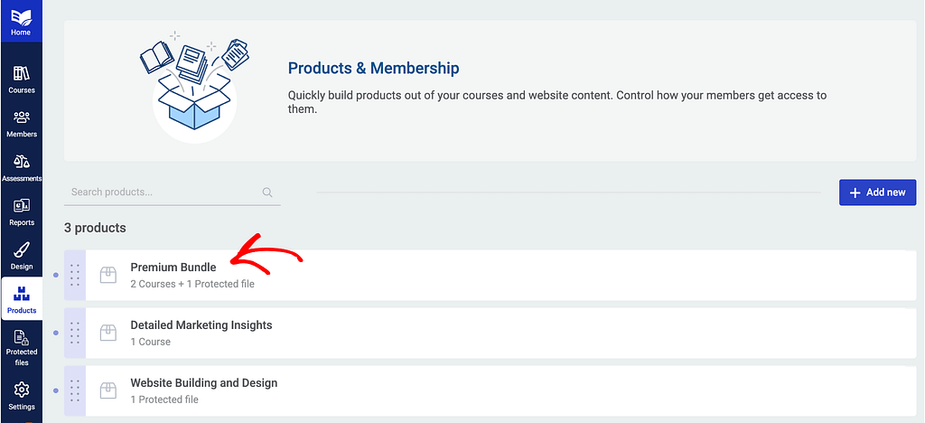 Click a single product to open the product level settings in Thrive Apprentice.